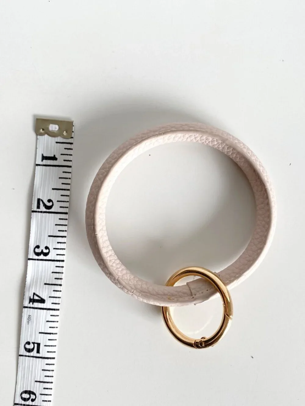 Leather Big O Key Ring Bracelet Keychain Blush Pink Gold-tone Hardware